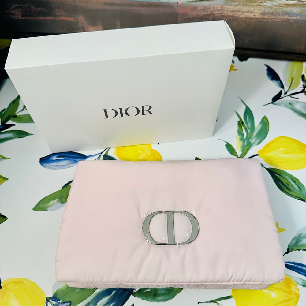 DIOR NEW Pink Clutch Cosmetic Beauty Bag with Silver "CD" Christian Dior